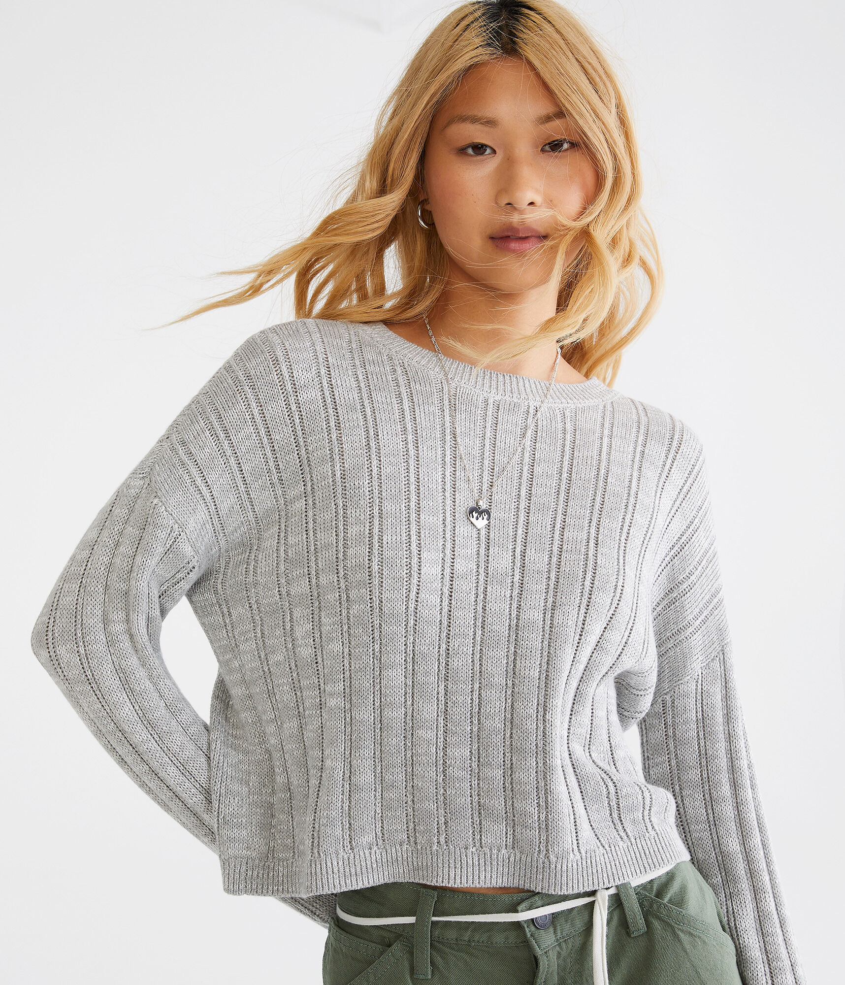 Ribbed Cropped Crew Sweater