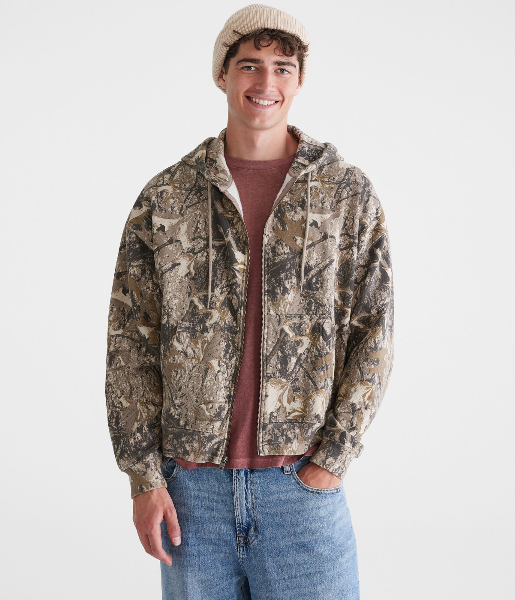 Forest Camo Boxy Full-Zip Hoodie