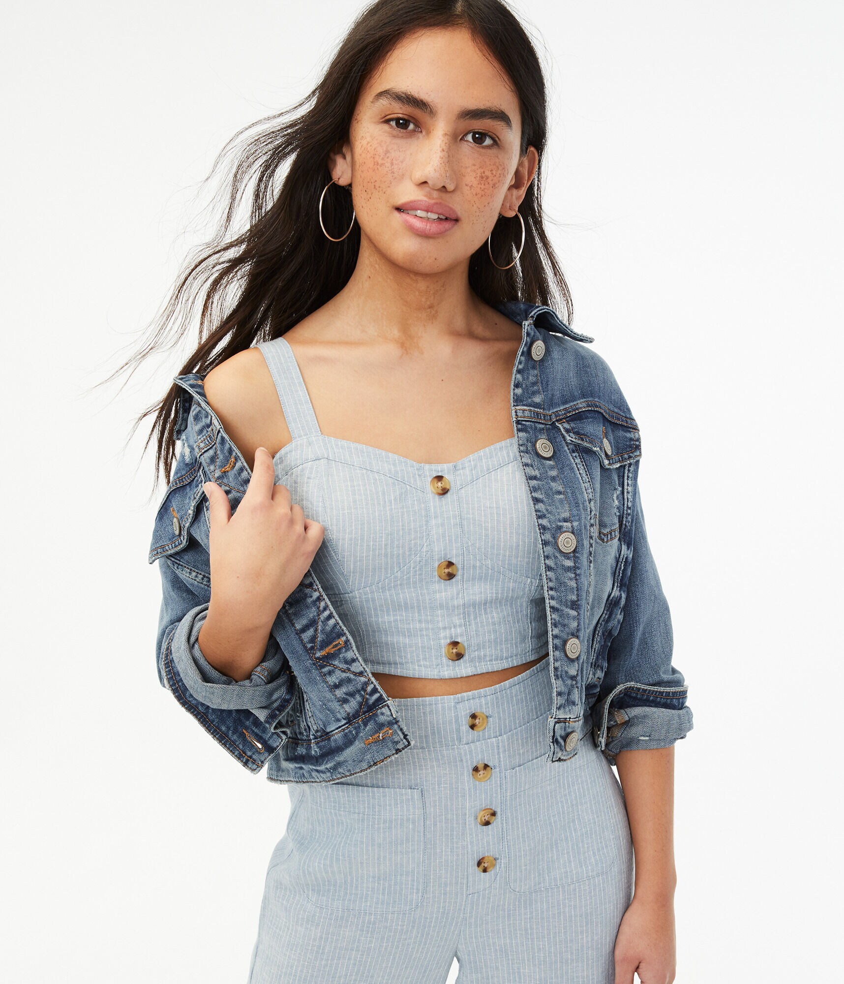 Striped Button-Front Crop Top