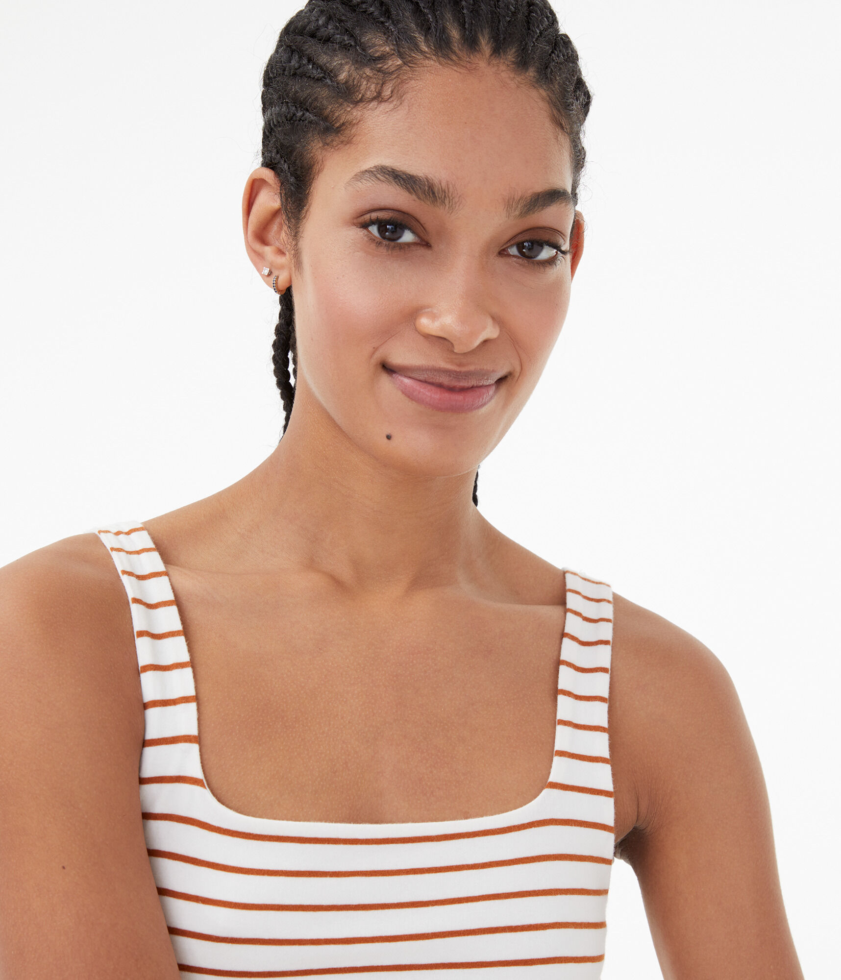 Striped Square-Neck Cropped Tank***