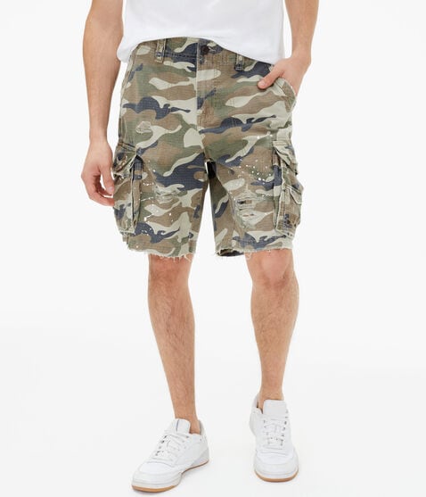 Destroyed Camo Cargo Shorts 9.5"