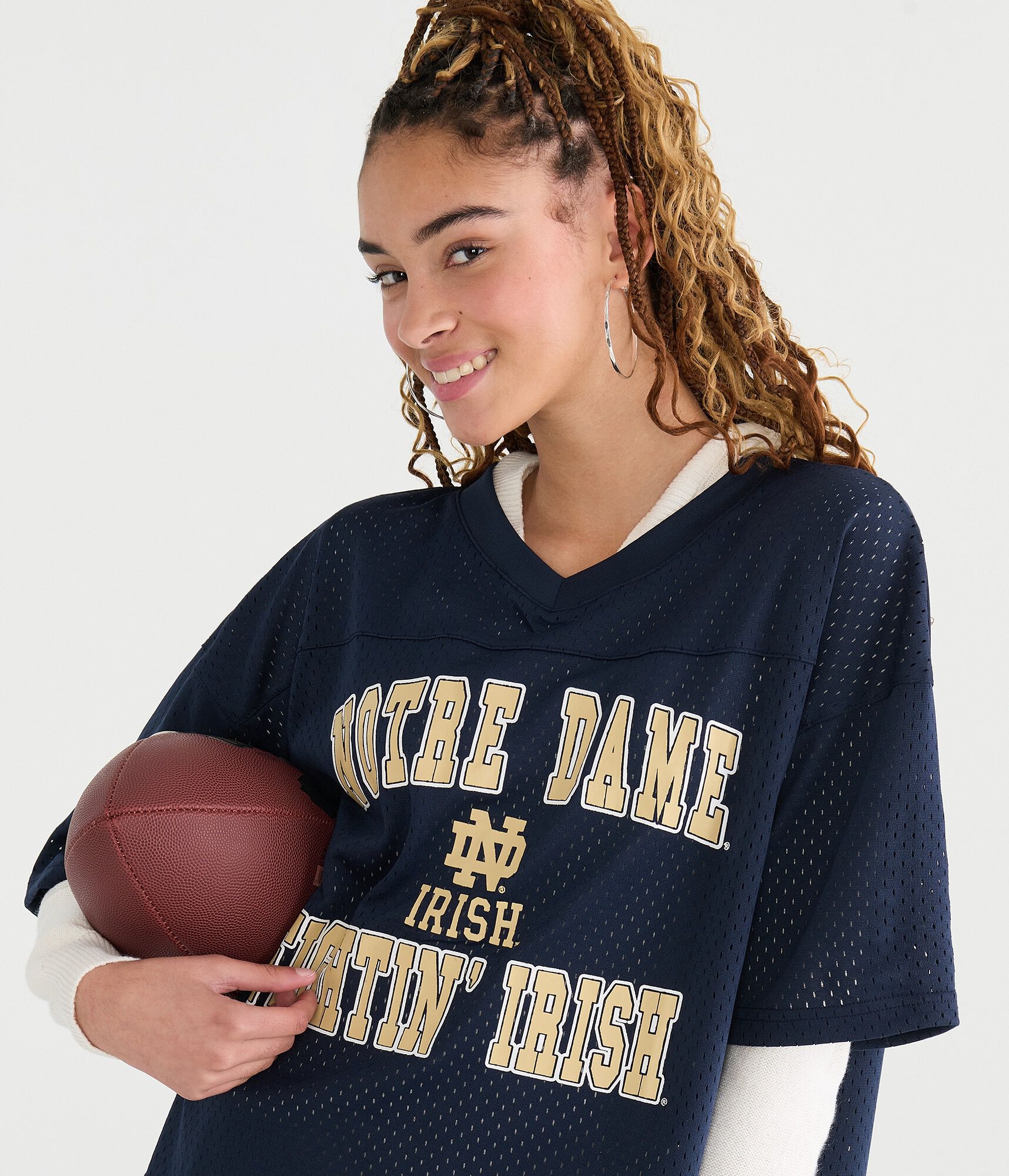 Notre Dame Fightin' Irish Boxy Mesh V-Neck Top