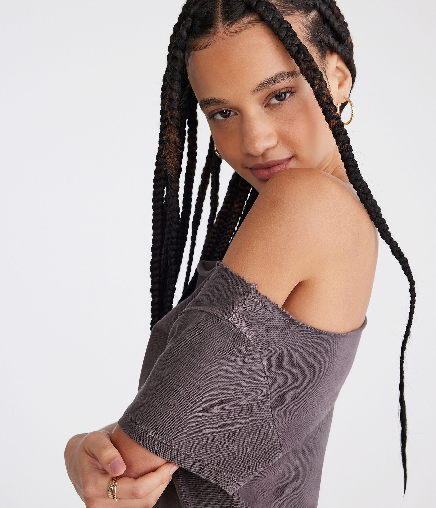 Washed Off-The-Shoulder Vintage Fit Crew Tee