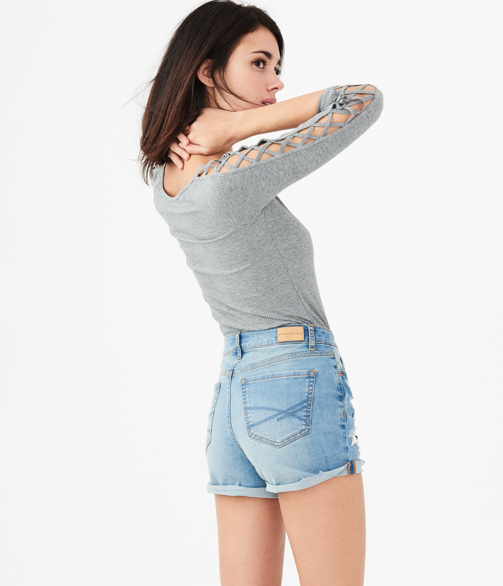 Lattice Sleeve Bodycon Top