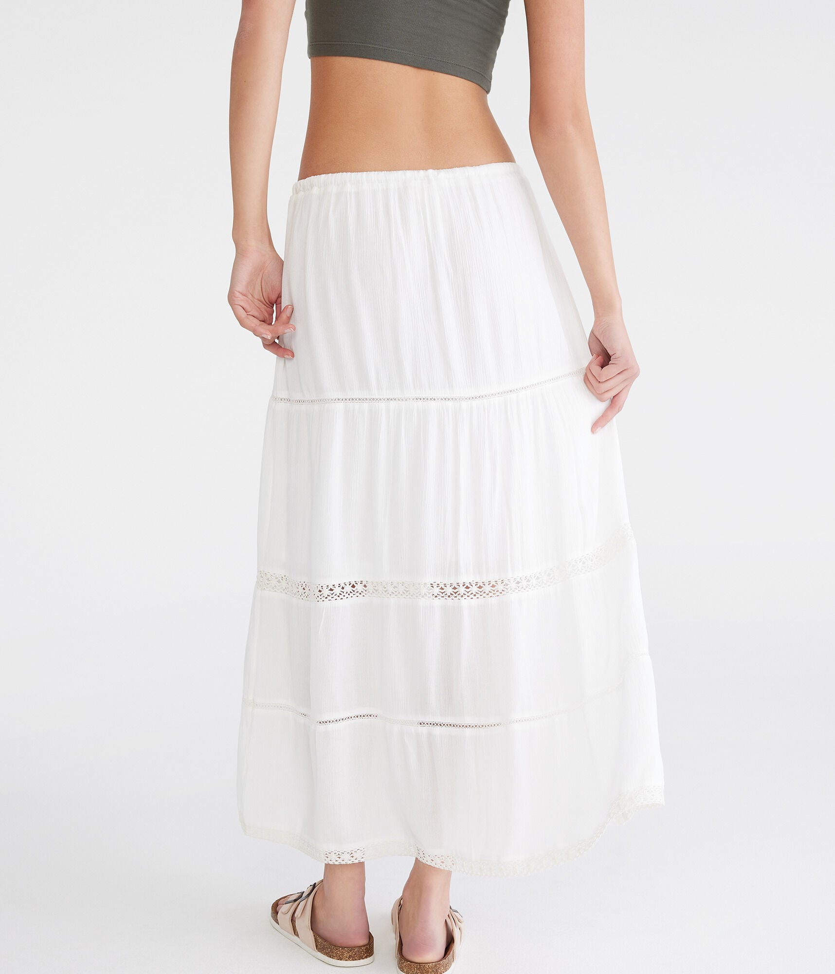 Crinkle Lace-Trim Maxi Skirt