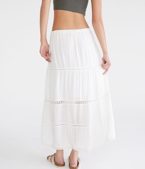 Crinkle Lace-Trim Maxi Skirt