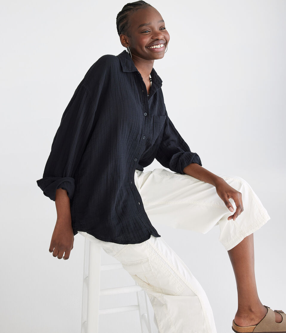 Long Sleeve Gauze Oversized Shirt