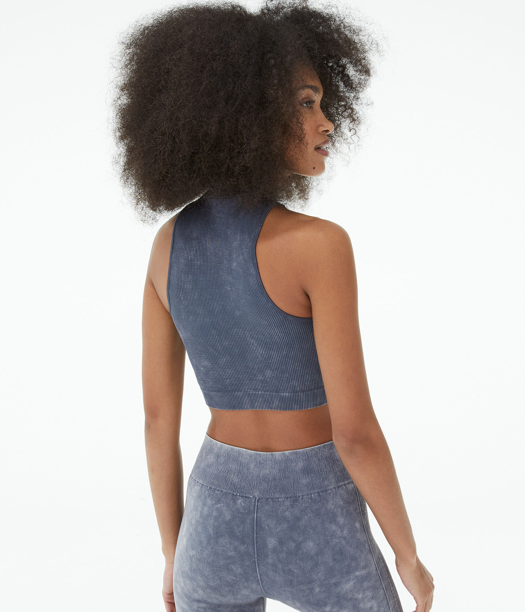 Seamless Acid Wash Mock-Neck Crop Top