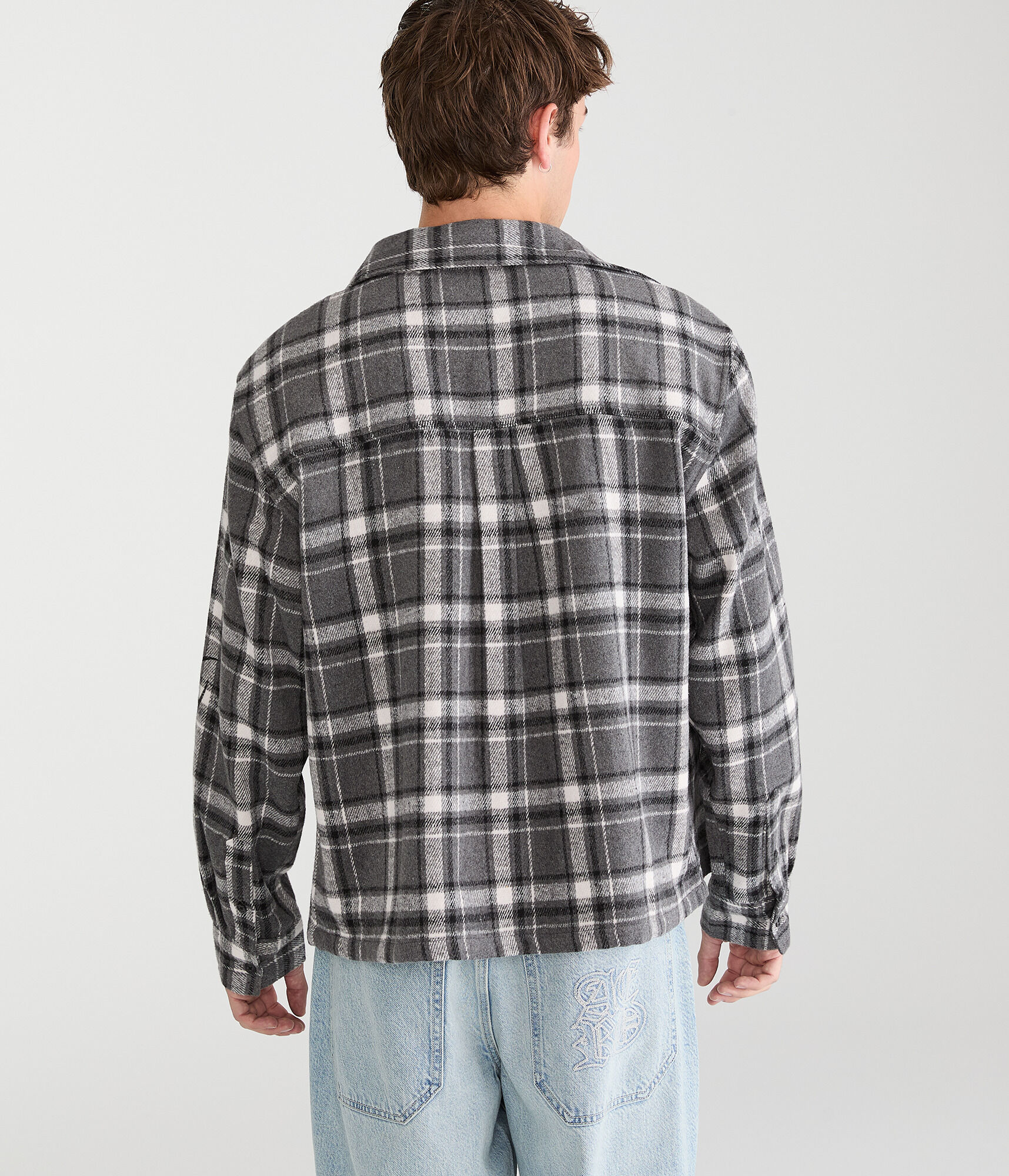 Long Sleeve Plaid Tattoo Graphic Boxy Flannel Shirt
