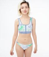 Tie-Dye Zip-Front Sport Bikini Top