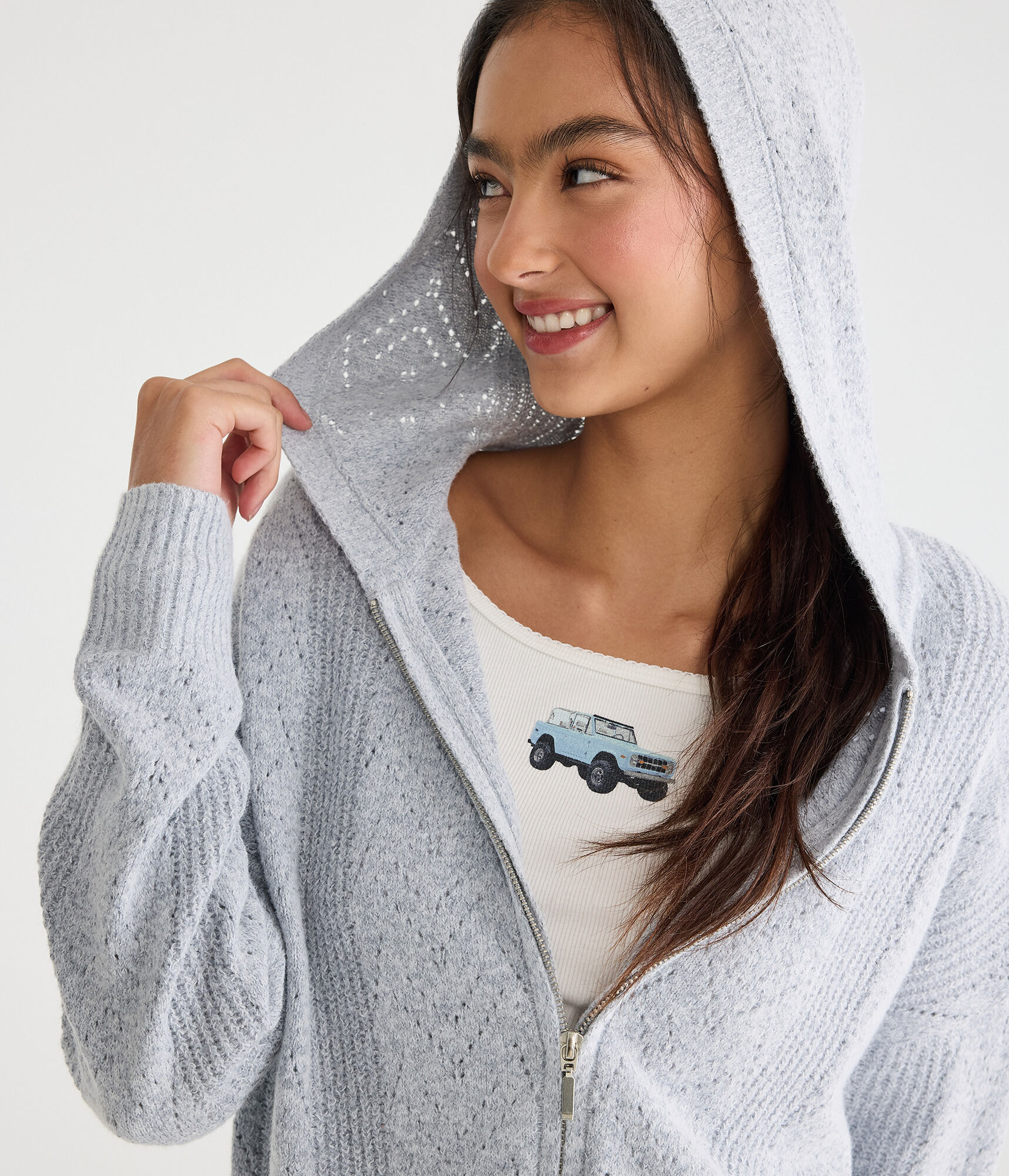 Cozy Pointelle Full-Zip Sweater Hoodie