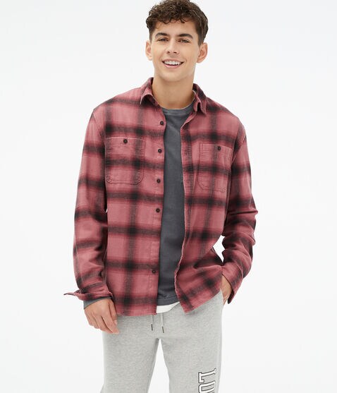 Long Sleeve Relaxed Plaid Flannel Button-Down Shirt Long Sleeve Relaxed Plaid Flannel Button-Down Shirt