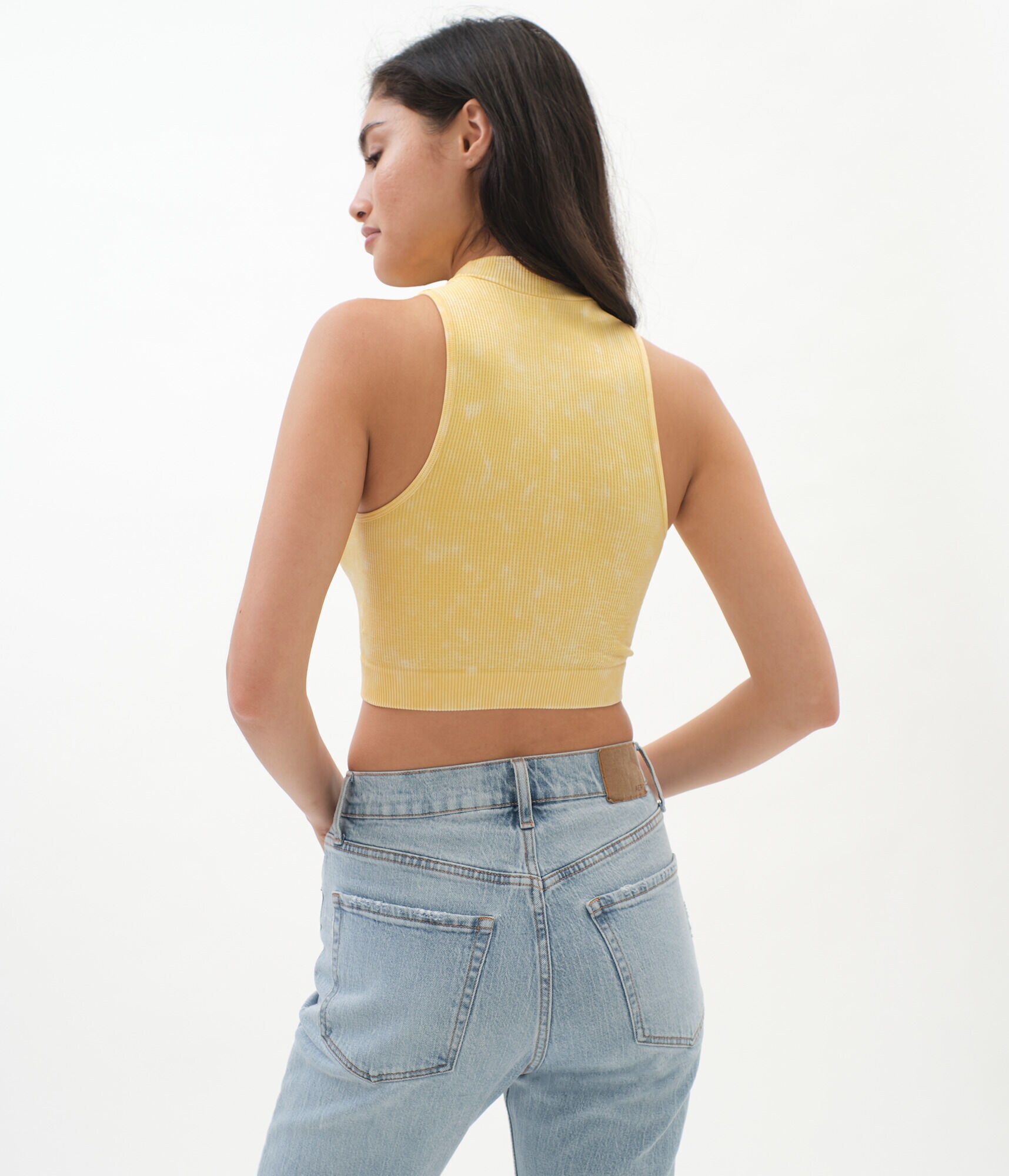 Seamless Acid Wash Mock-Neck Crop Top