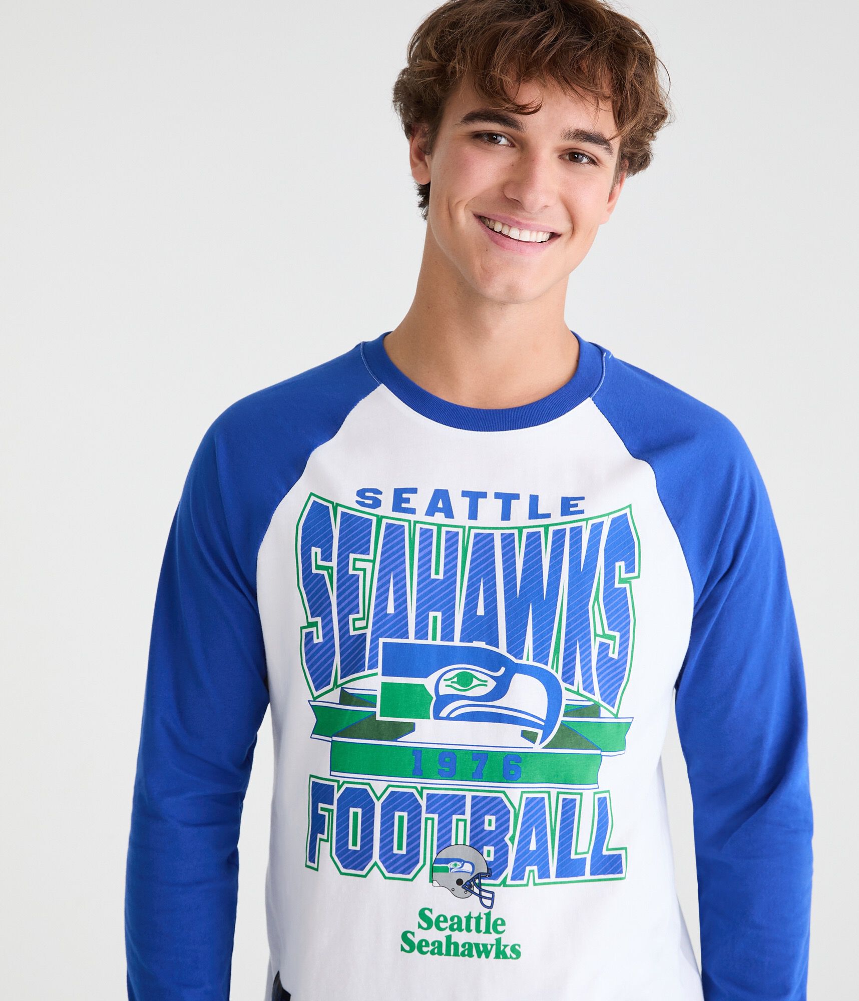 Long Sleeve Seattle Seahawks Football Relaxed Raglan Graphic Tee