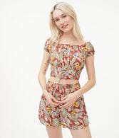 Tropical Off-The-Shoulder Lace-Up Crop Top