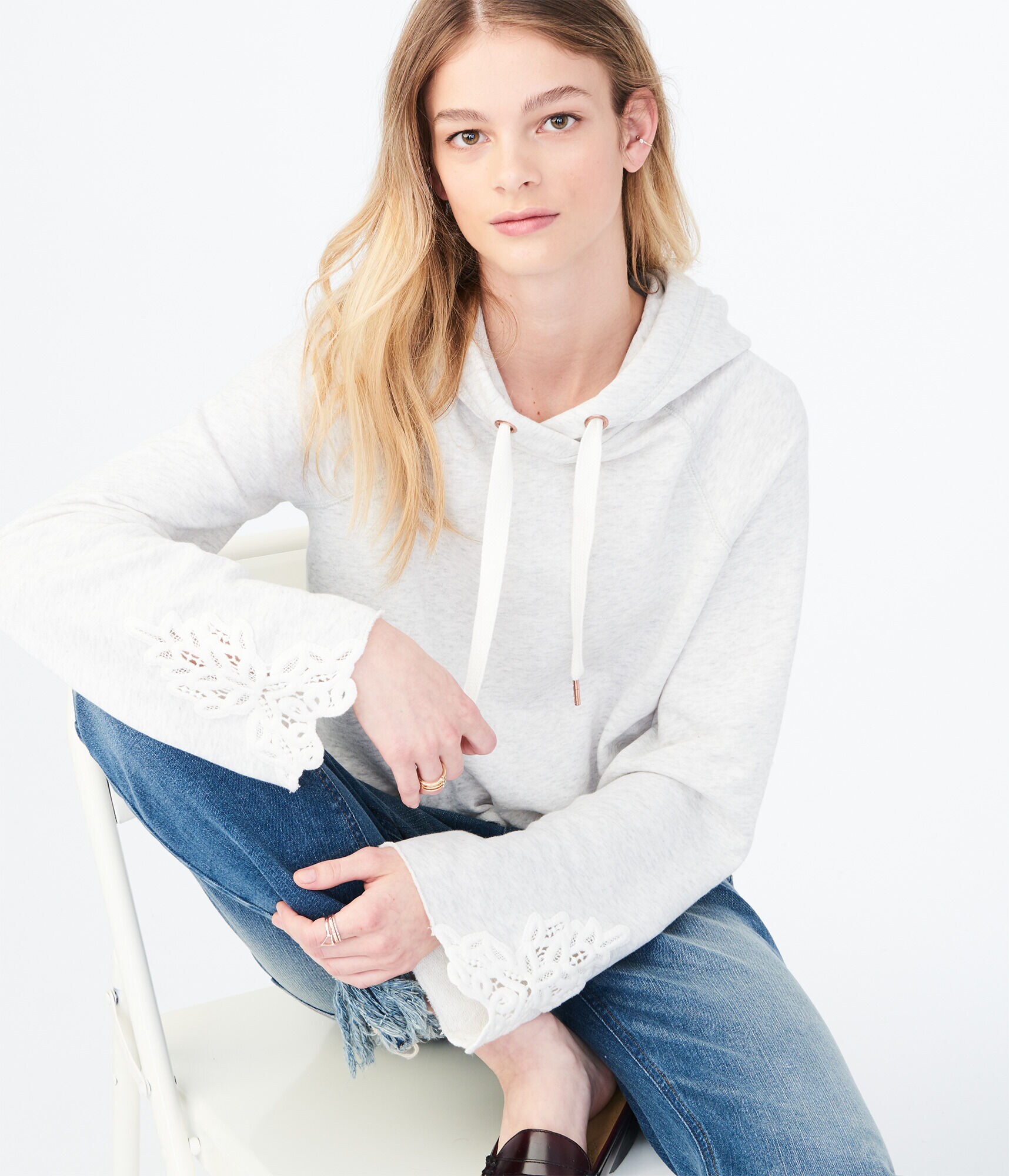 Lace Bell Sleeve Pullover Hoodie