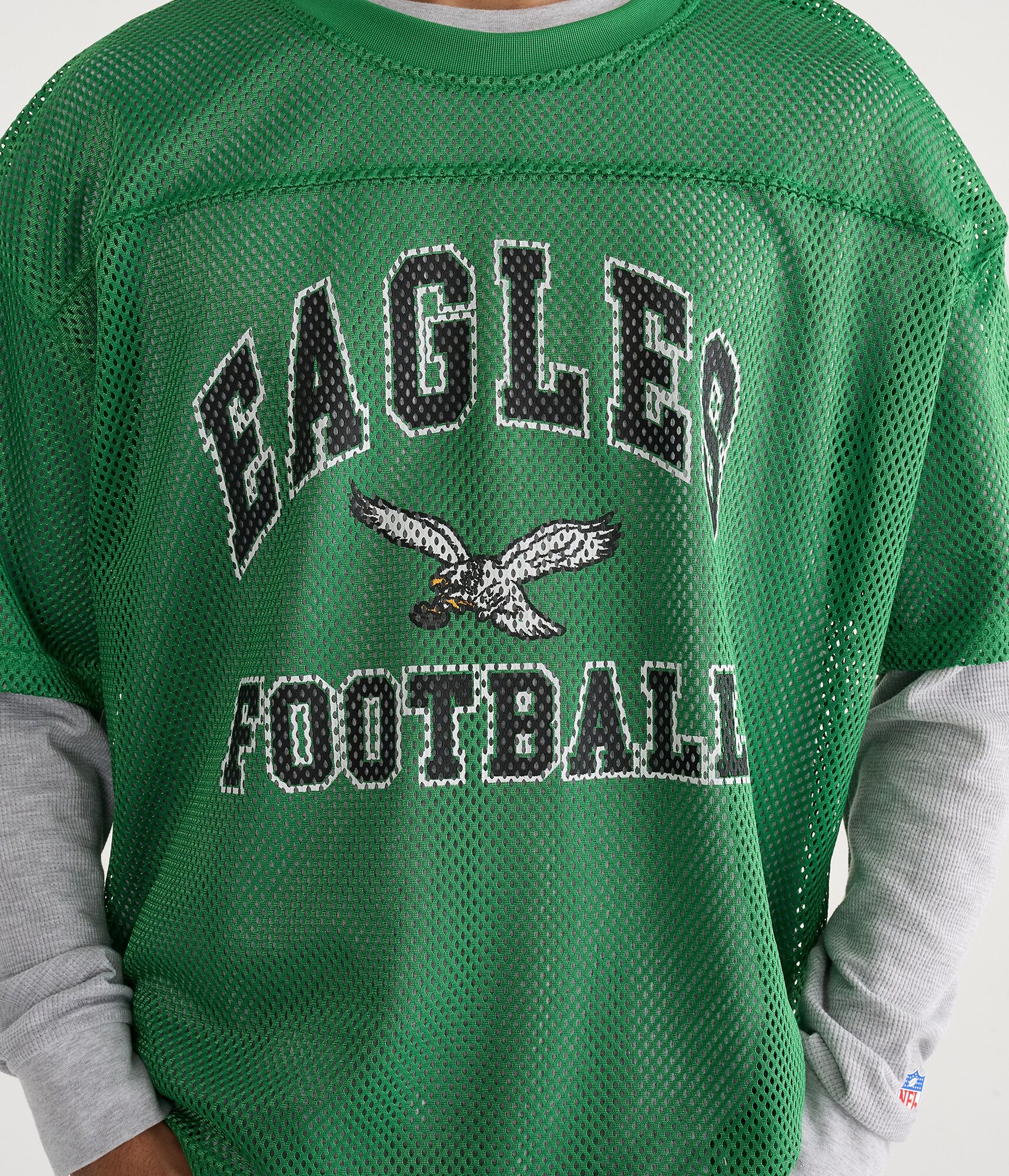 Long Sleeve Philadelphia Eagles Football Boxy Mesh 2Fer Top