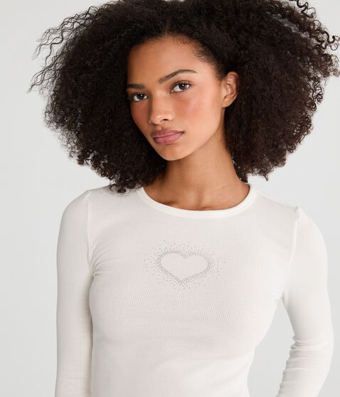 Long Sleeve Seriously Soft Rhinestone Heart Baby Tee Long Sleeve Seriously Soft Rhinestone Heart Baby Tee