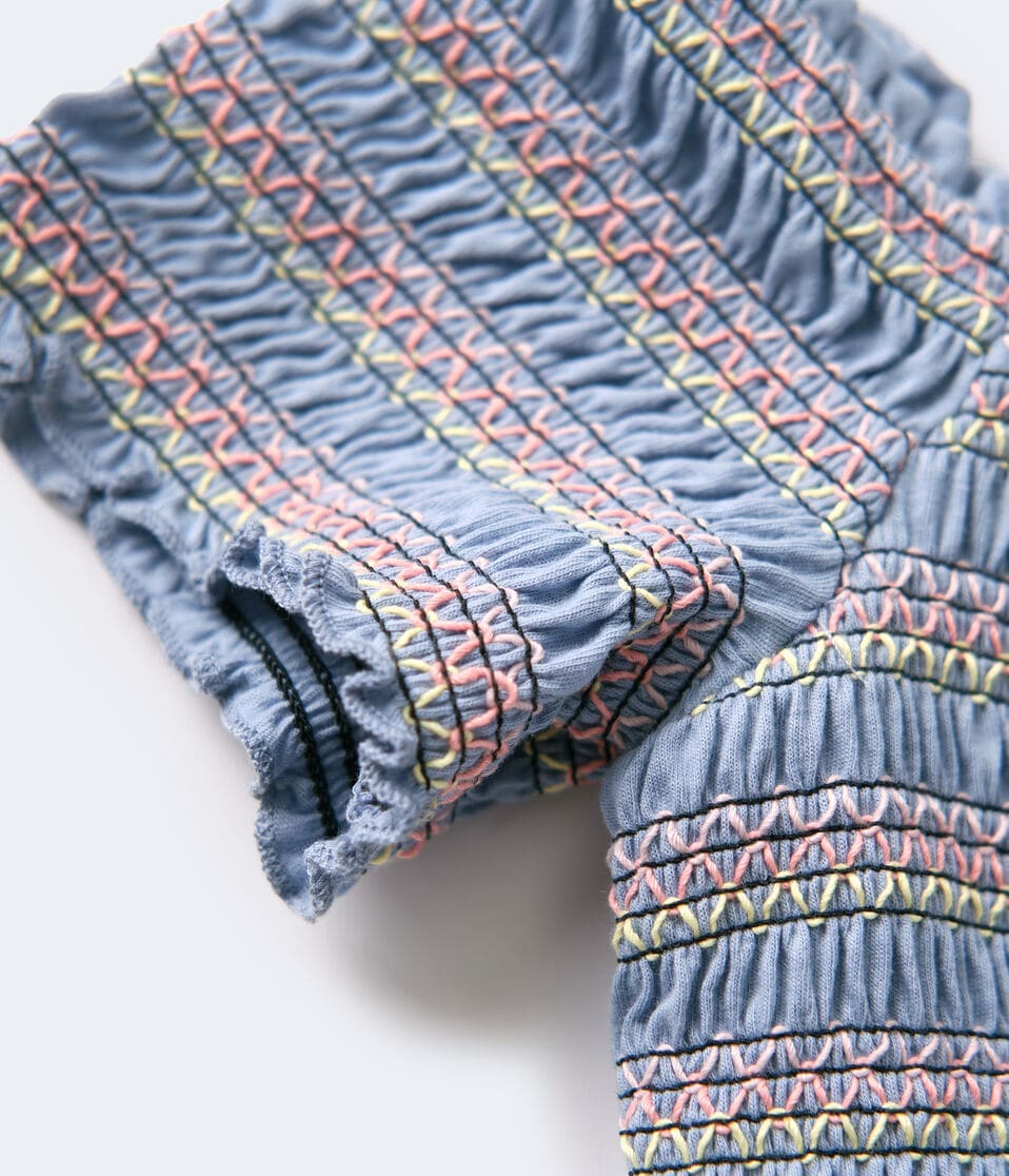 Striped Smocked Off-The-Shoulder Crop Top