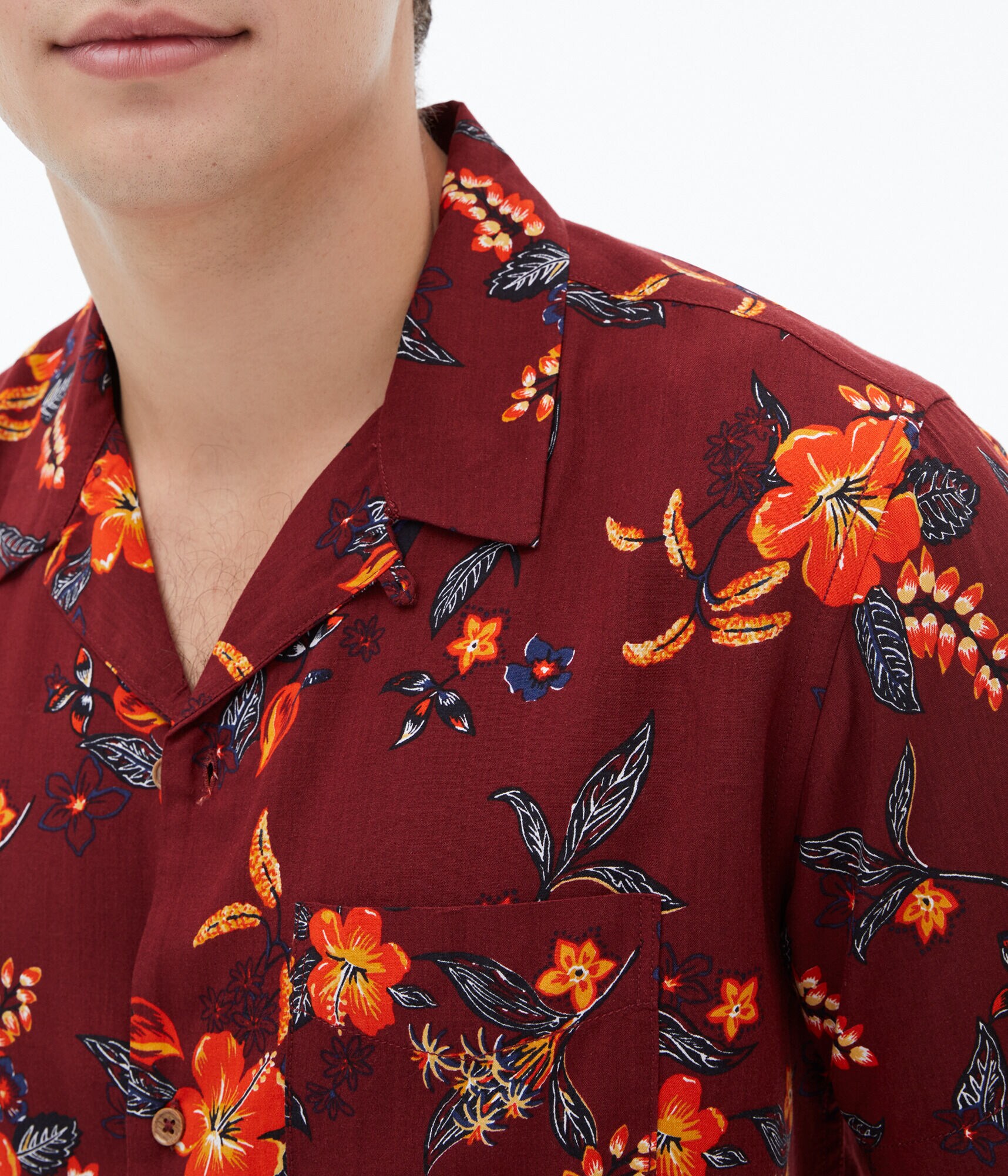 Tropical Floral Button-Down Camp Shirt