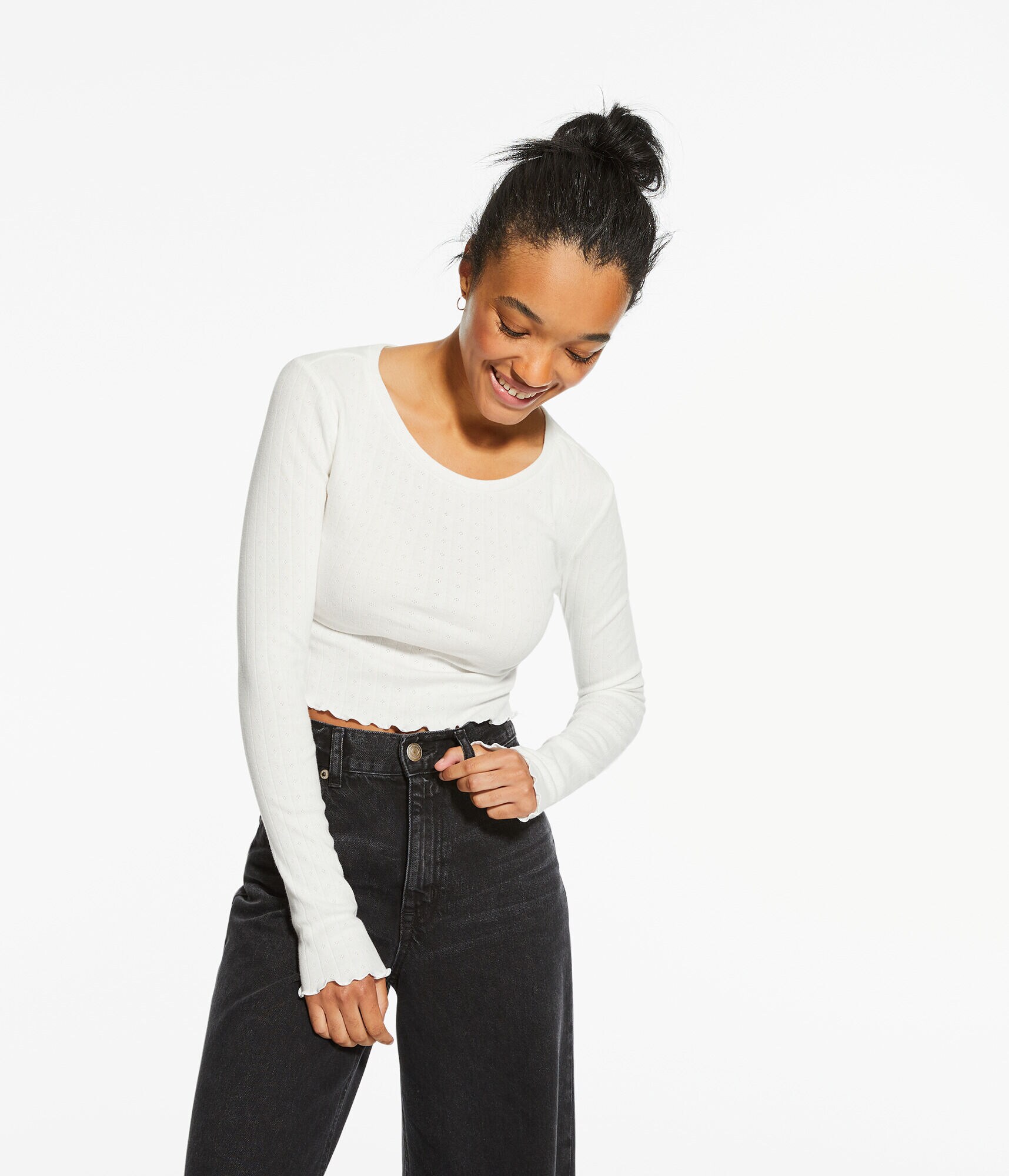 Long Sleeve Ribbed Cropped Shrunken Tee