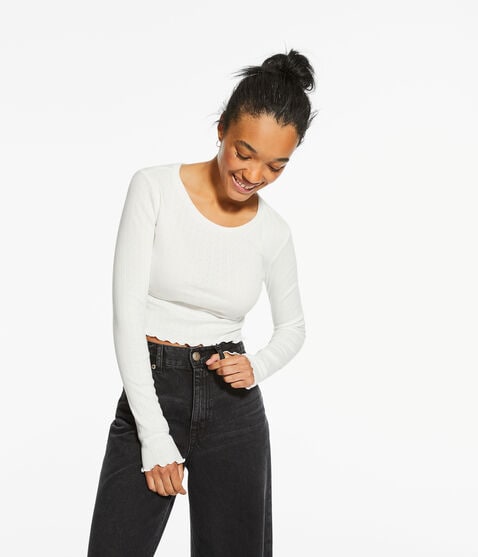 Long Sleeve Ribbed Cropped Shrunken Tee Long Sleeve Ribbed Cropped Shrunken Tee