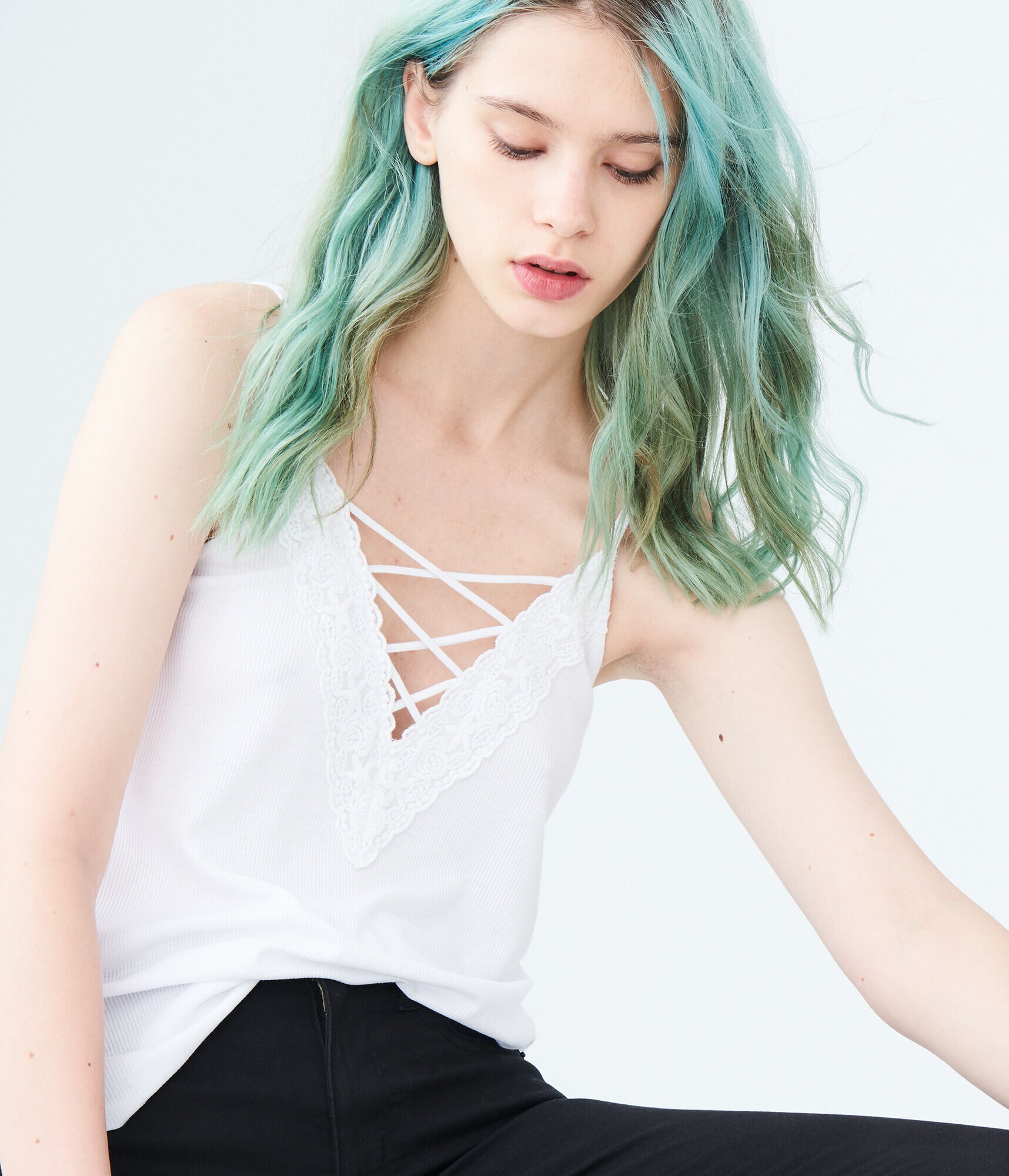 Solid Lace-Up V-Neck Tank