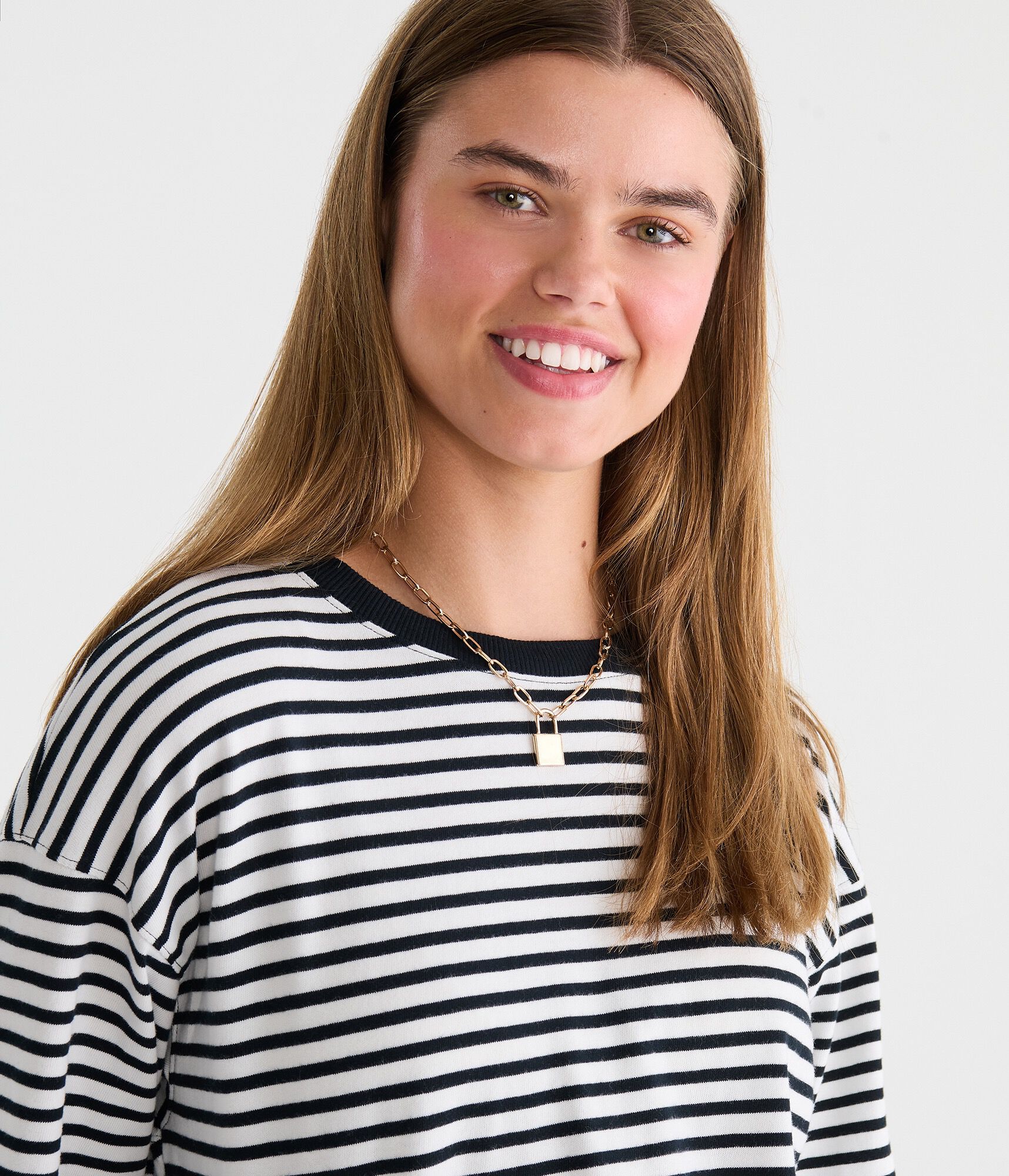 Long Sleeve Striped Oversized Crew Tee