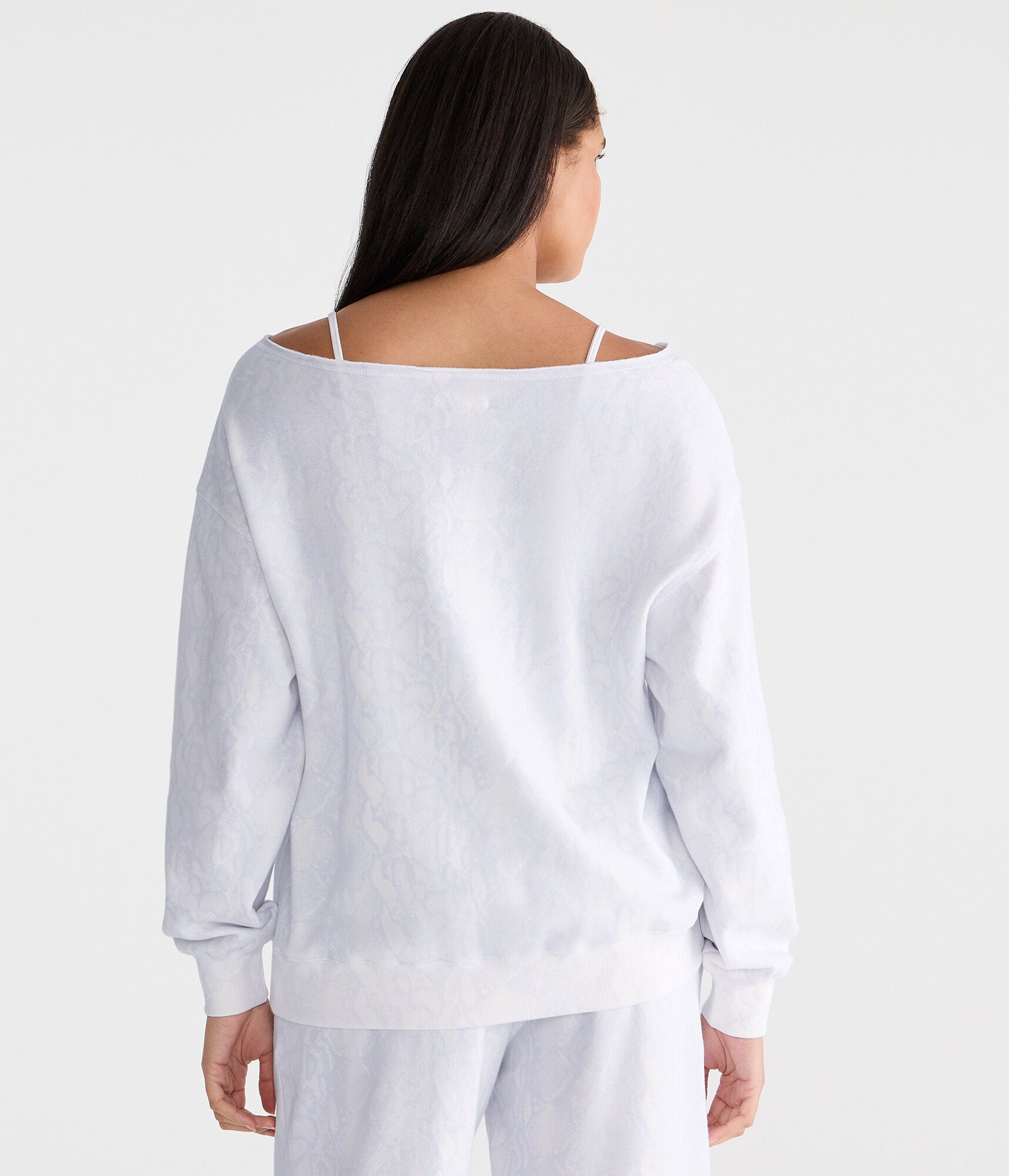 Cloud Soft Snake Print Oversized Off-The-Shoulder Sweatshirt