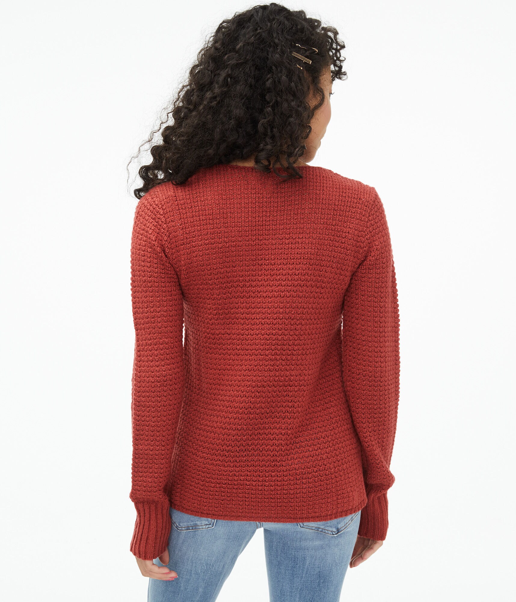 Laced-Up Shoulder V-Neck Sweater