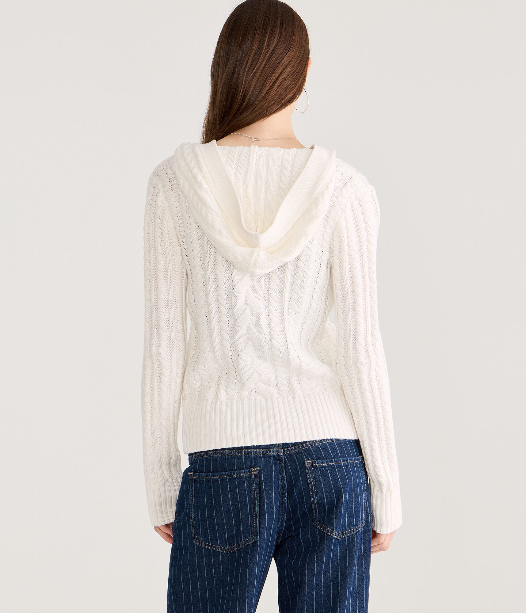 Hooded Button-Front Cable Cardigan