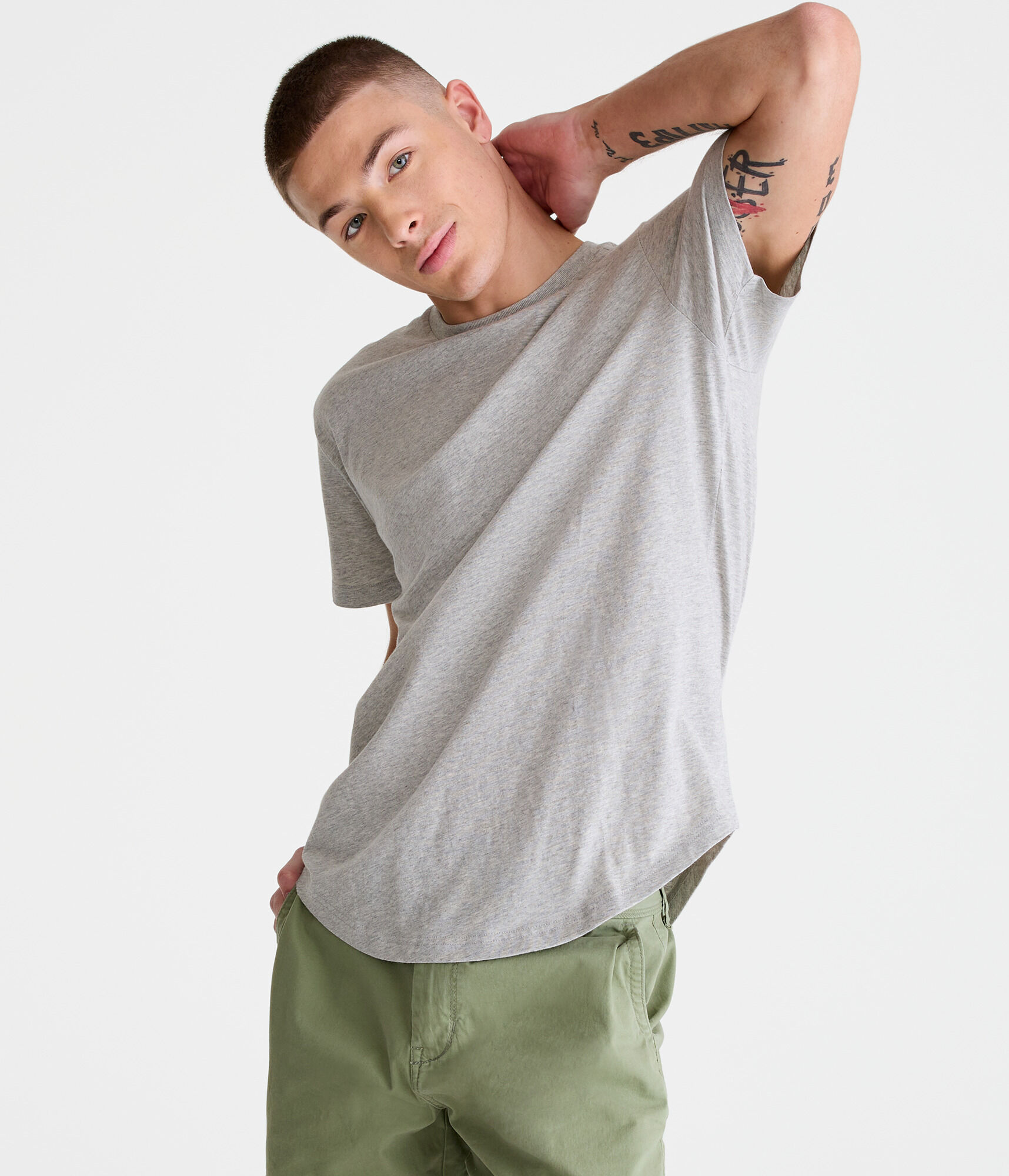 Solid Curved Hem Crew Tee