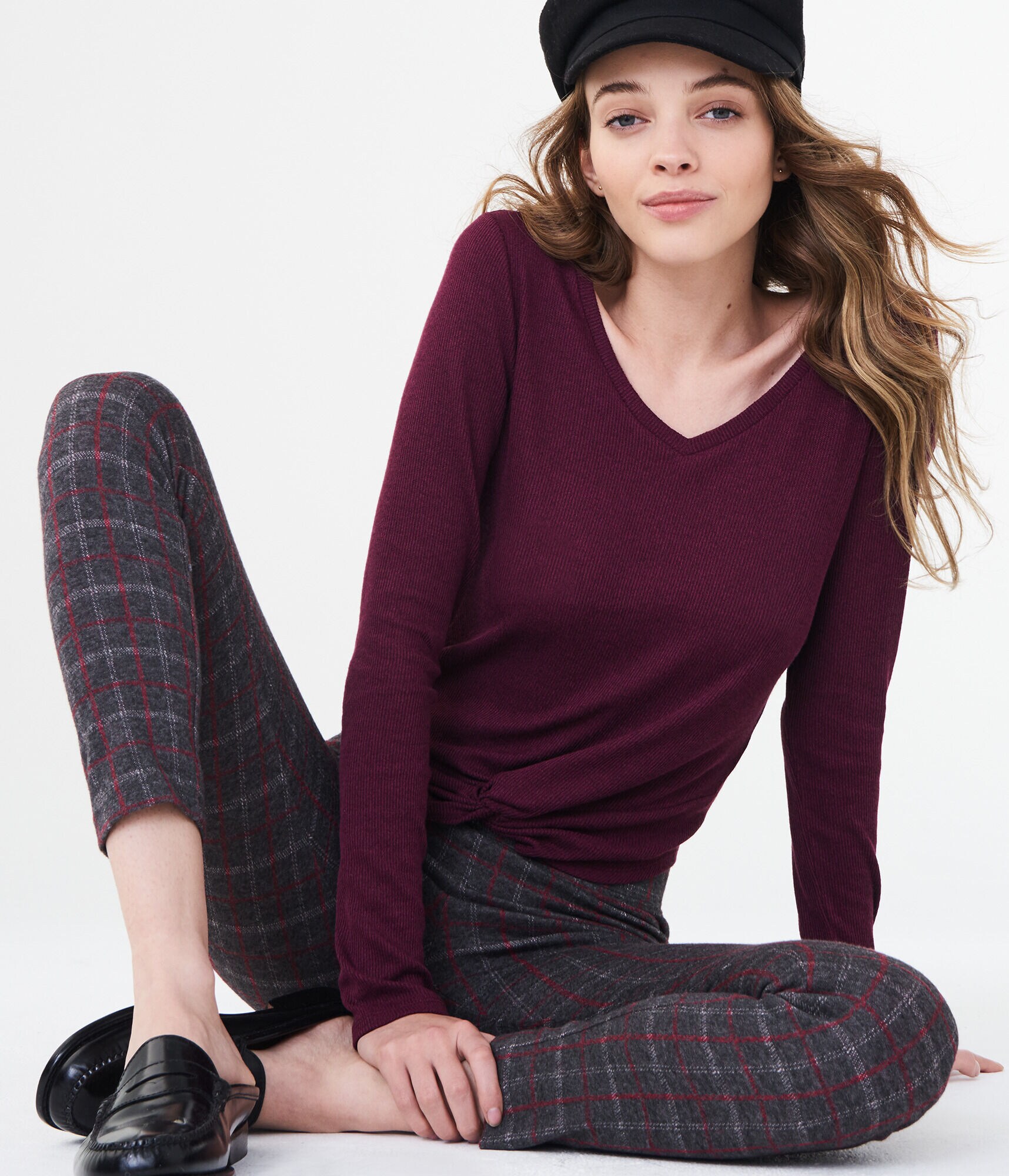 Long Sleeve Solid Twist-Front V-Neck Top