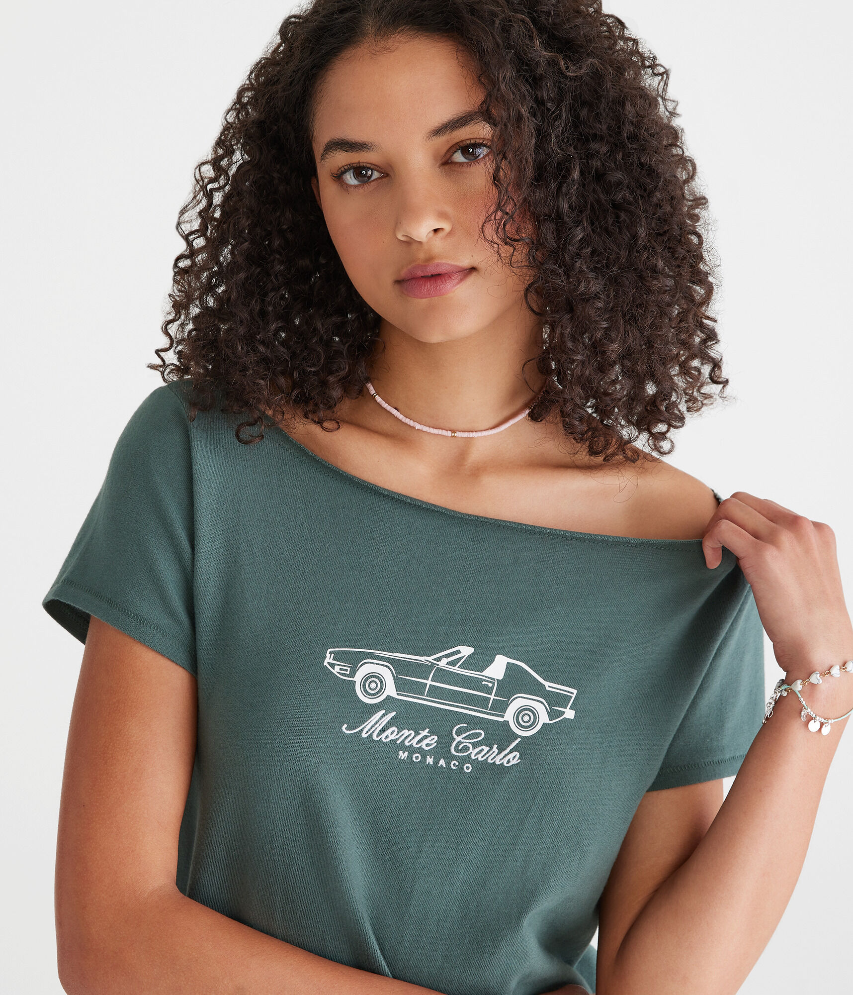 Seriously Soft Monte Carlo Off-The-Shoulder Vintage Fit Graphic Tee