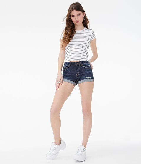 Premium Seriously Stretchy Low-Rise Denim Shorty Shorts Premium Seriously Stretchy Low-Rise Denim Shorty Shorts