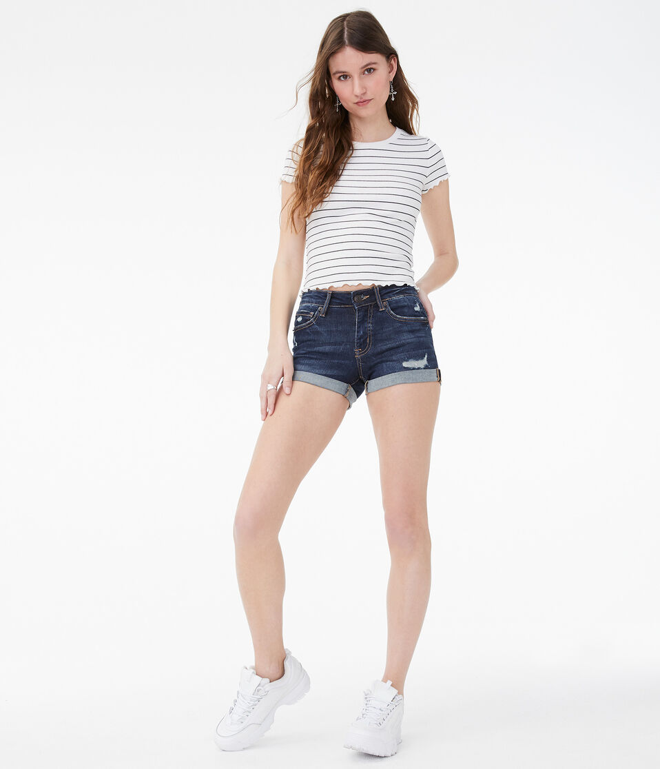 Premium Seriously Stretchy Low-Rise Denim Shorty Shorts
