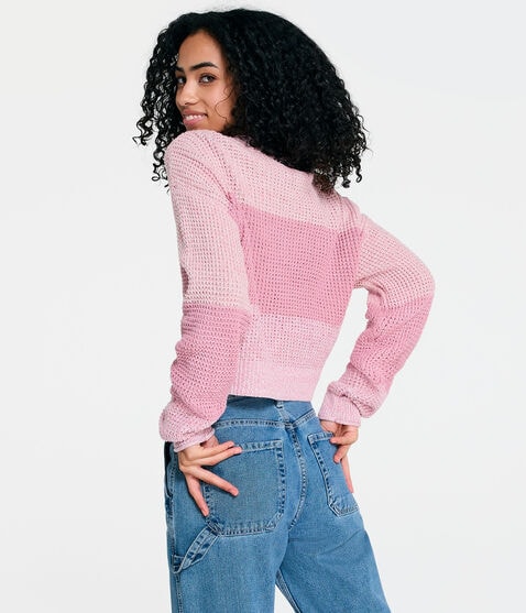 Striped Cropped Henley Sweater Striped Cropped Henley Sweater