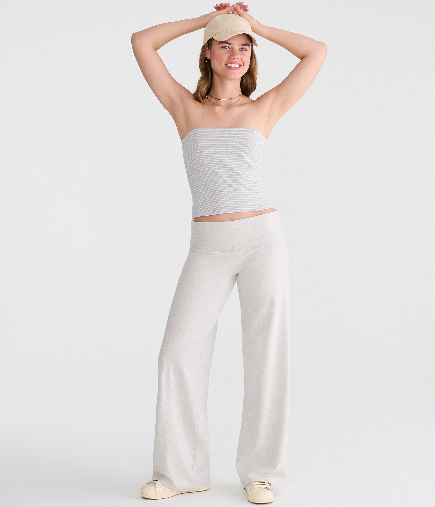 Low-Rise Fold-Over Wide Leg Pants