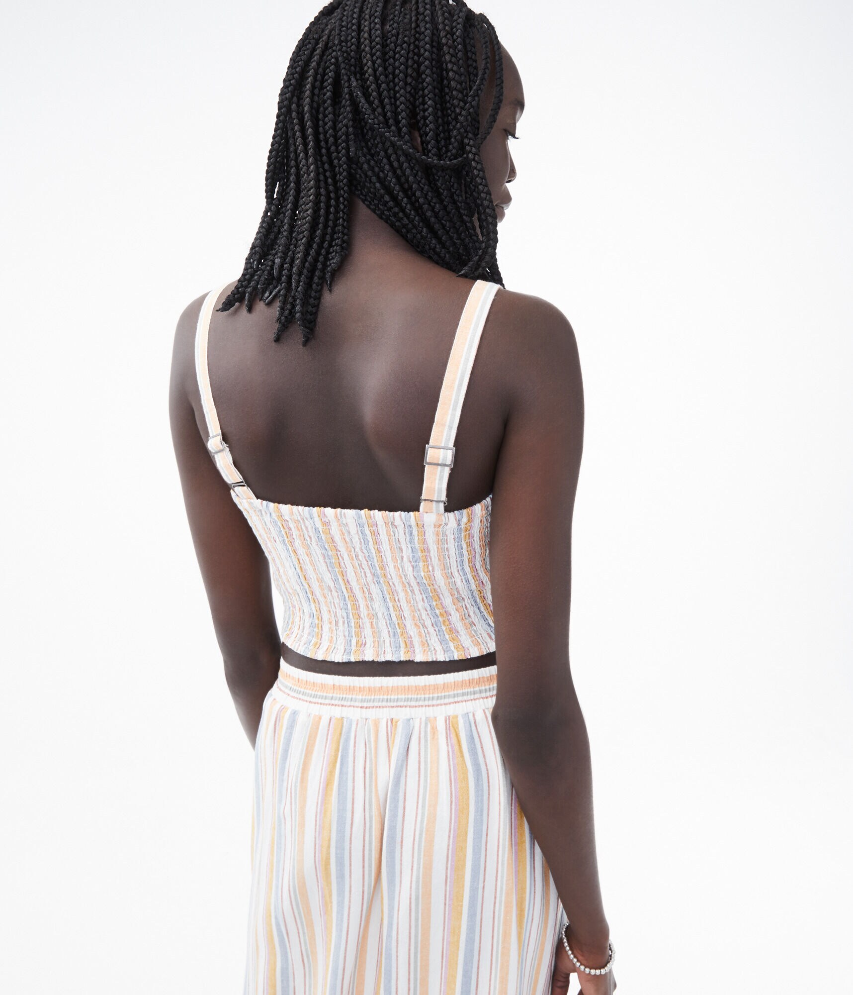 Striped Button-Front Cropped Tank