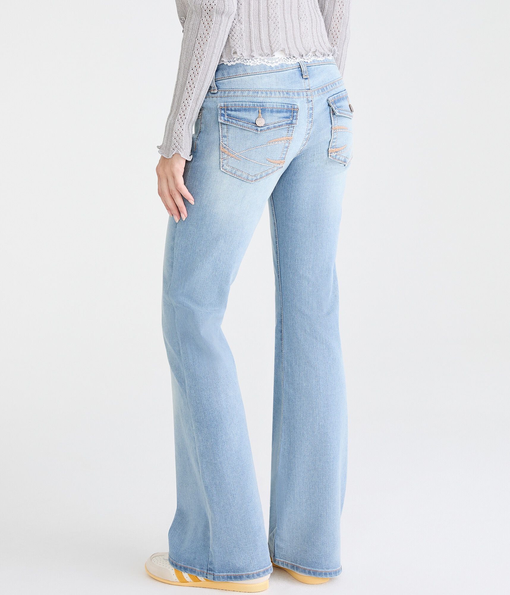 Super Low-Rise Flare Rhinestone Stitch Jean