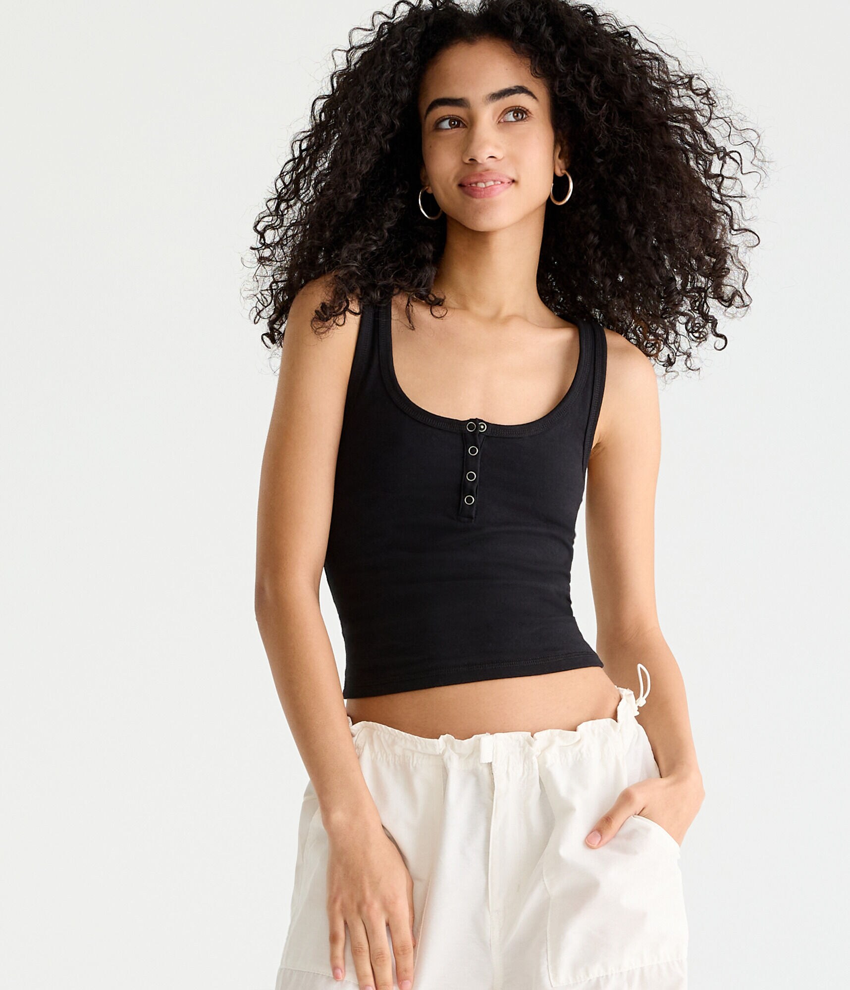 Seriously Soft Scoop-Neck Snap Henley Tank