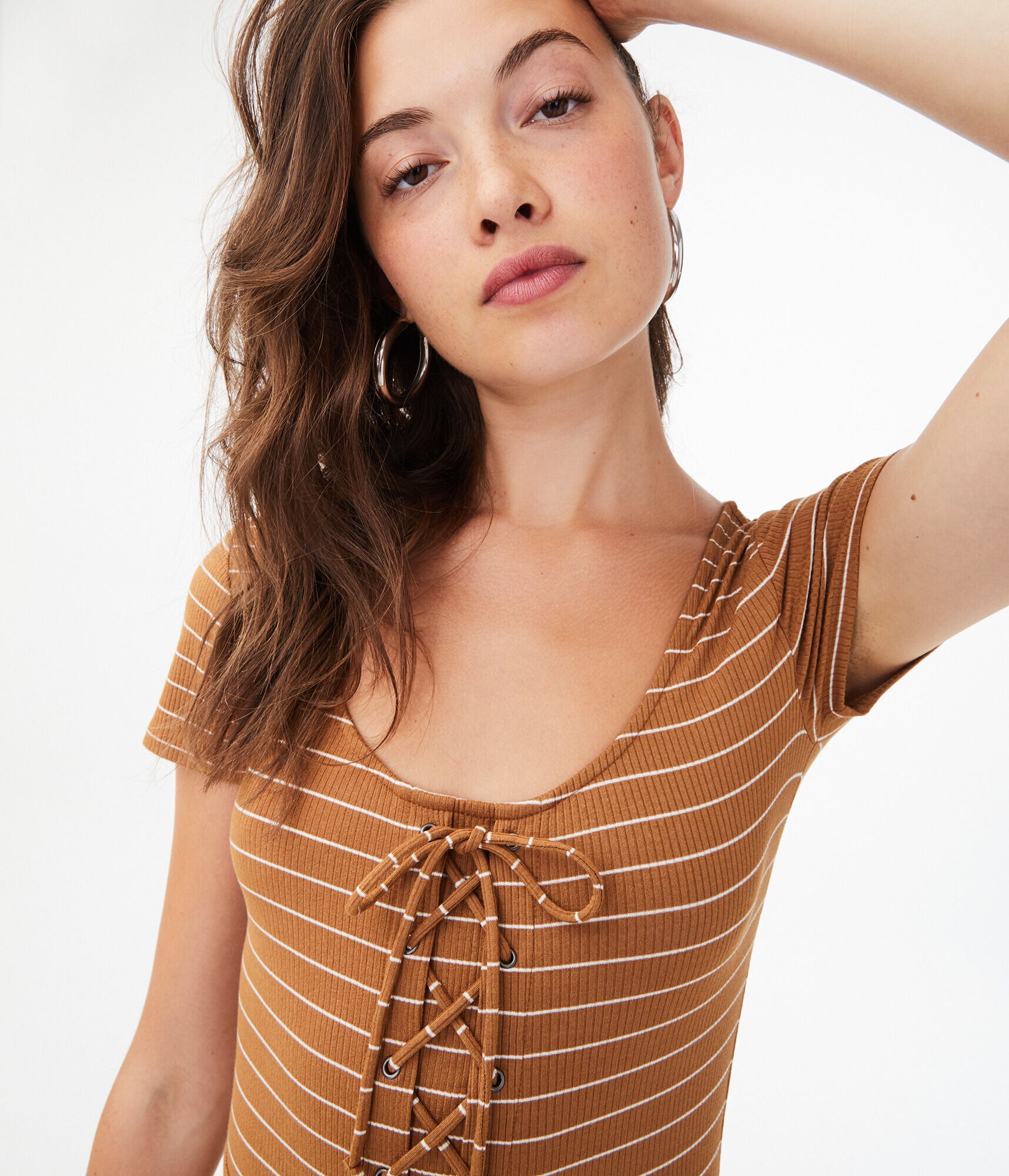 Seriously Soft Striped Lace-Up Bodycon Dress