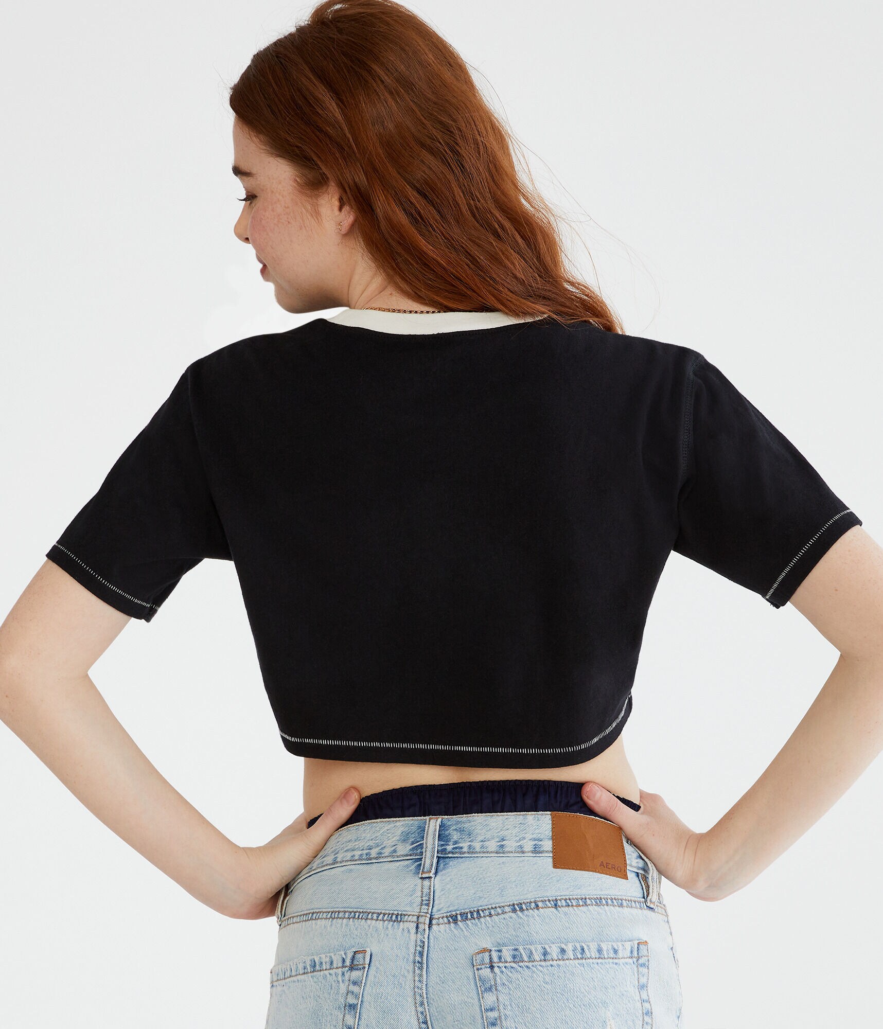 Number 87 Oversized Cropped Ringer Tee