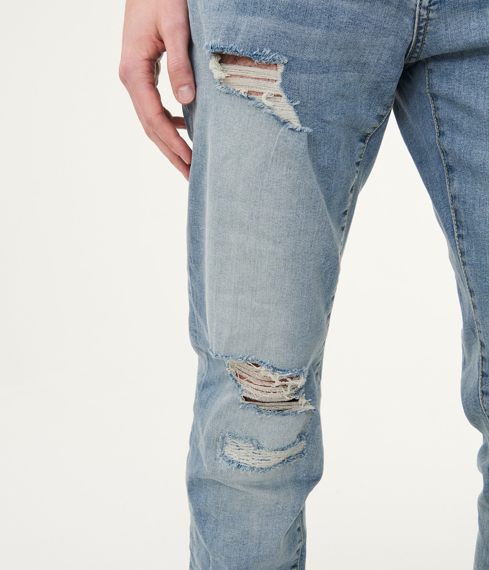 Slim Light Wash Destroyed Stretch Jean