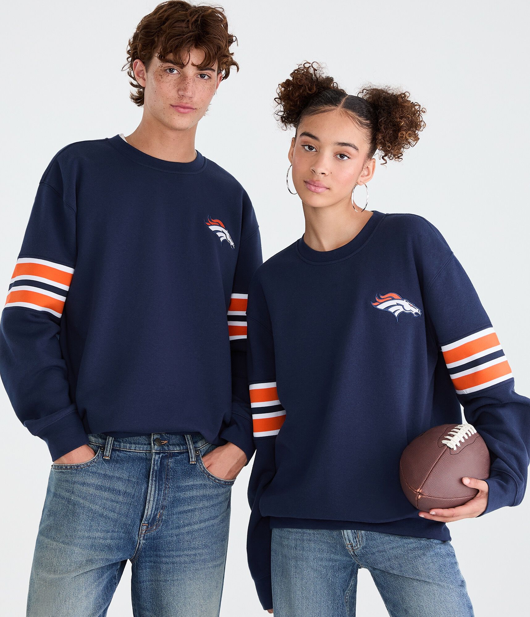 Denver Broncos Striped Sleeve Crew Sweatshirt