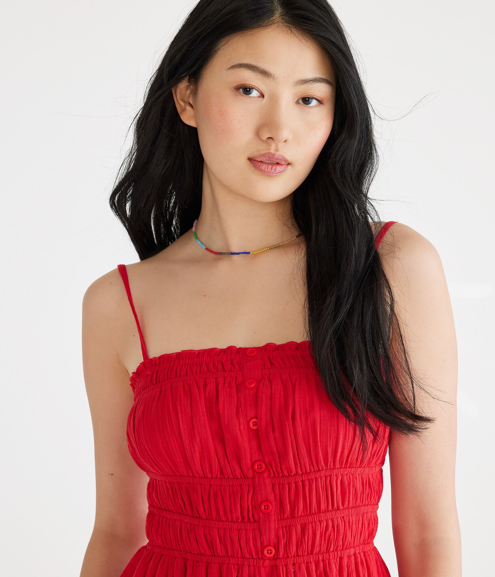 Solid Square-Neck Buttoned Fit &amp; Flare Dress