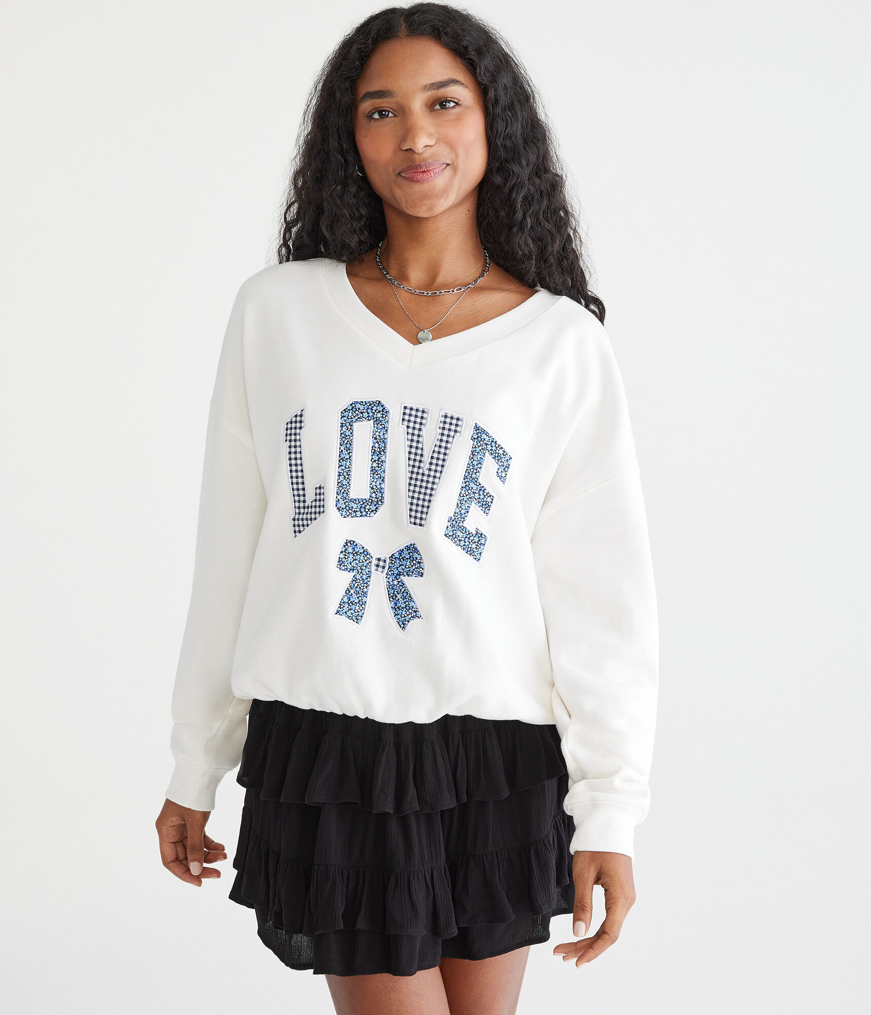 Love Oversized V-Neck Crew Sweatshirt