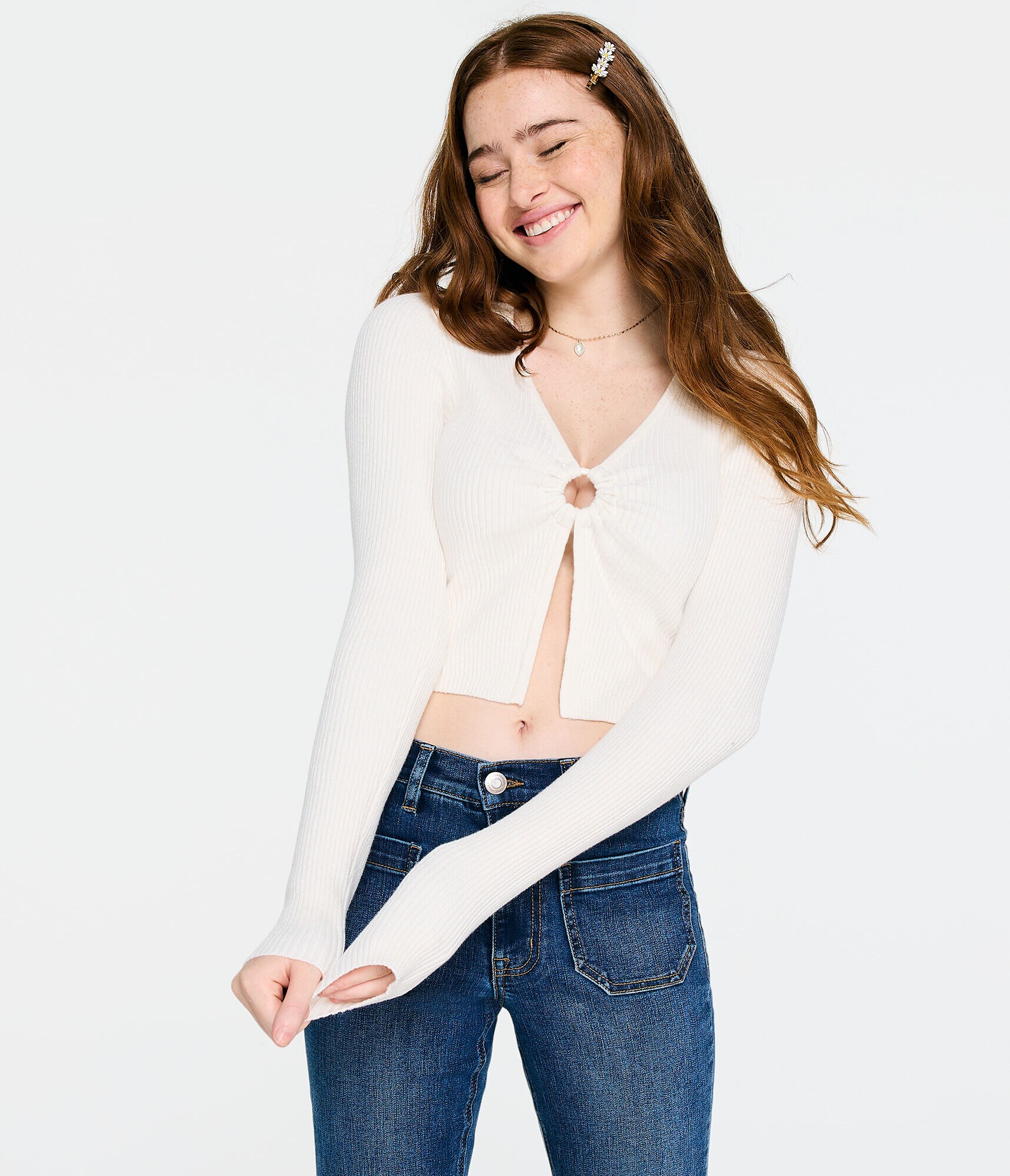 Ribbed Keyhole Cropped Flyaway Sweater