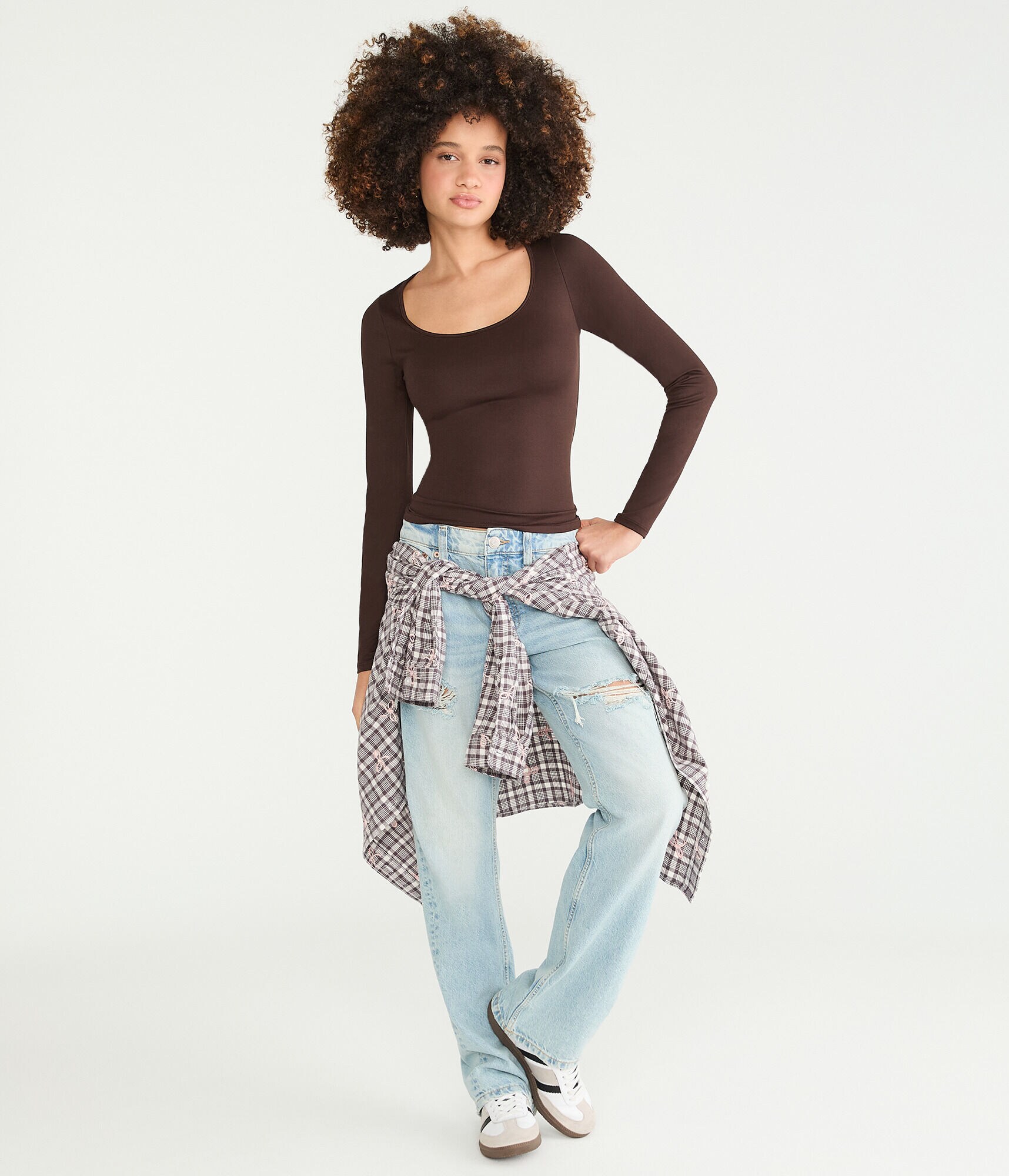 Long Sleeve Buttery Soft Scoop-Neck Tee