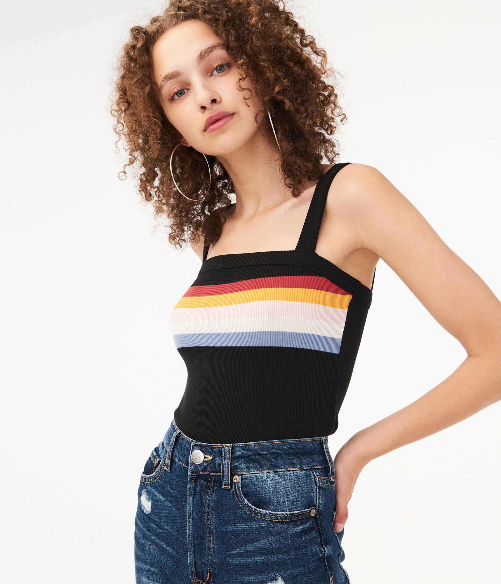 Seriously Soft Rainbow Stripe Square-Neck Tank